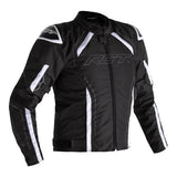 Schwarze und weiße RST S-1 Motorrad-Tourenjacke aus Textil mit Schutzpolster für sicheres Fahren