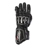 Schwarze RST TracTech Evo 4 Ledermotorradhandschuhe für Racing, mit Knöchelprotektoren und atmungsaktivem Leder.