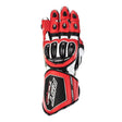 Rote, weiße und schwarze RST TracTech Evo 4 Leder Motorradhandschuhe für Racing, detailreiche Nahaufnahme