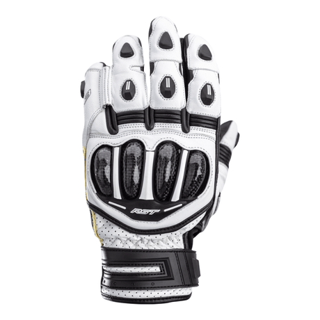 Weiße und schwarze RST TracTech Evo 4 Short Leder Motorradhandschuhe, Racing-Handschuhe mit robustem Design
