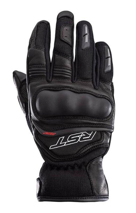 Schwarze RST Urban Air 3 Mesh Motorradhandschuhe aus Textil und Leder mit Schutzpolstern und atmungsaktivem Design.