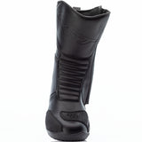 Schwarze RST Axiom wasserdichte Tourenmotorradstiefel, robuste und bequeme Stiefel für Motorradtouren, mit Schnallen und Schutz.