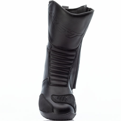 Schwarze RST Axiom wasserdichte Tourenmotorradstiefel, robuste und bequeme Stiefel für Motorradtouren, mit Schnallen und Schutz.