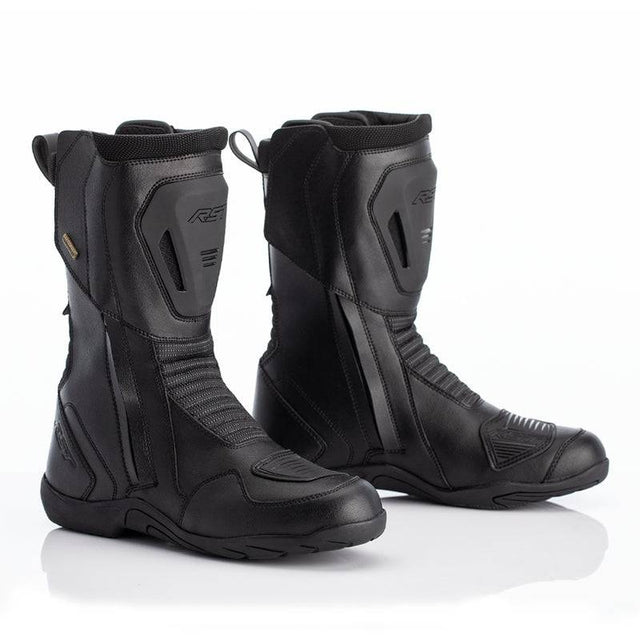 Schwarze RST Pathfinder wasserdichte Motorradstiefel für Adventure-Touren, robust mit strapazierfähigem Material und sicherem Design