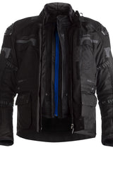 Schwarze RST Pro Series Adventure-X Textil-Motorradjacke mit robustem Material und reflektierenden Details, für Adventure-Touren geeignet
