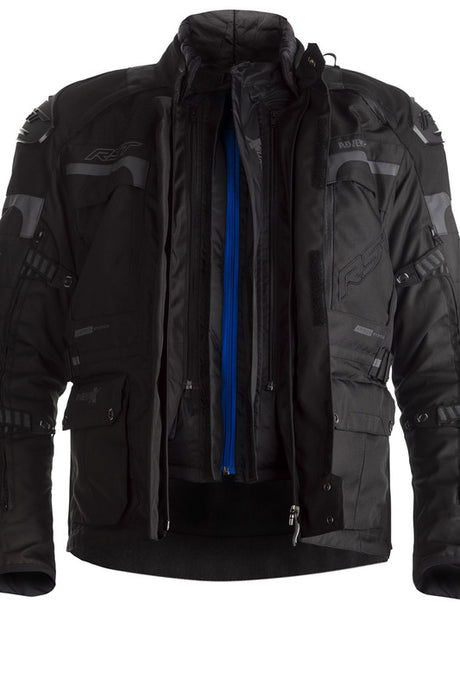 Schwarze RST Pro Series Adventure-X Textil-Motorradjacke mit robustem Material und reflektierenden Details, für Adventure-Touren geeignet