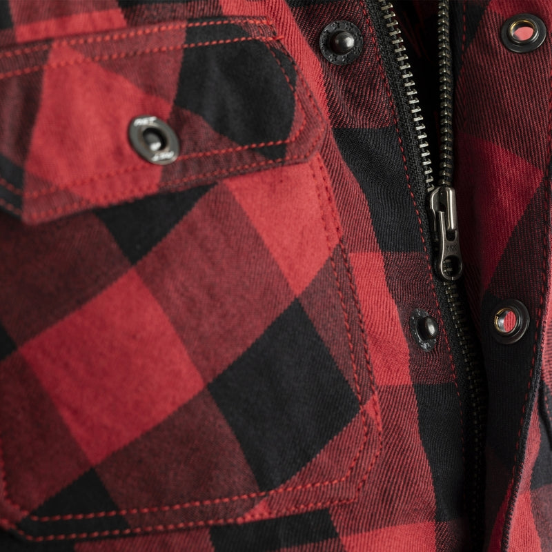 Rostrotes RST Lumberjack Jacken-Urban Textilhemd mit verstärktem Aramid-Futter, geeignet für robuste Arbeiten.