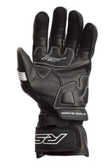 Schwarze und weiße RST Pilot CE Motorradhandschuhe aus Leder mit Protektoren, für sicheren Motorradsport.