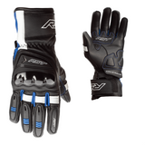 RST Pilot CE Motorradhandschuhe in Schwarz, Blau und Weiß, mit strapazierfähigem Material und Knöchelprotektoren.