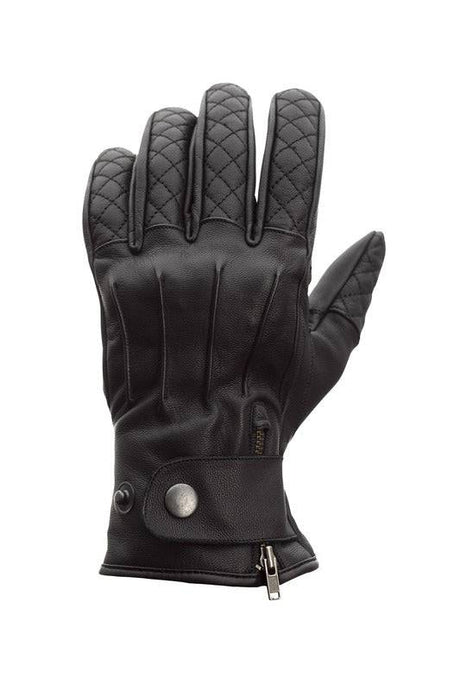 Schwarze RST Matlock CE Leder Motorradhandschuhe, Nahaufnahme mit Details und Nähten sichtbar