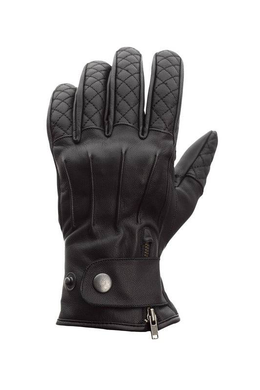 Schwarze RST Matlock CE Leder Motorradhandschuhe, Nahaufnahme mit Details und Nähten sichtbar