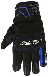 Blaue RST Rider Motorradhandschuhe mit Leder- und Textilmaterial, für sicheren Halt und Komfort beim Motorradfahren.