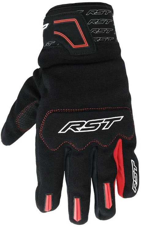 Rote RST Rider Motorradhandschuhe aus Leder mit Schutzpolsterung für sicheren Fahrkomfort.