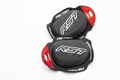 RST Factory Knieschleifer mit umgekehrtem Klettverschluss, bequemes Bekleidungszubehör für Motorradsicherheit, in Schwarz.