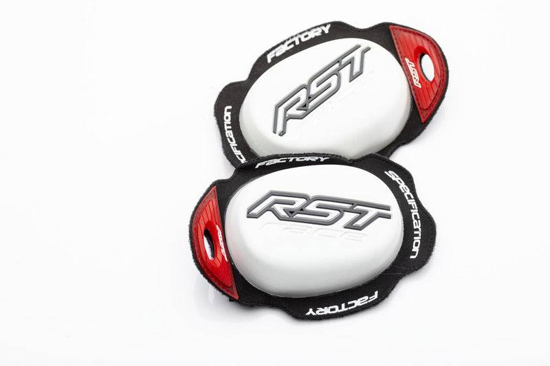 RST Factory Knieschleifer mit umgekehrtem Klettverschluss, robustes Bekleidungszubehör für Motorradsport, in Schwarz mit Klettverschluss