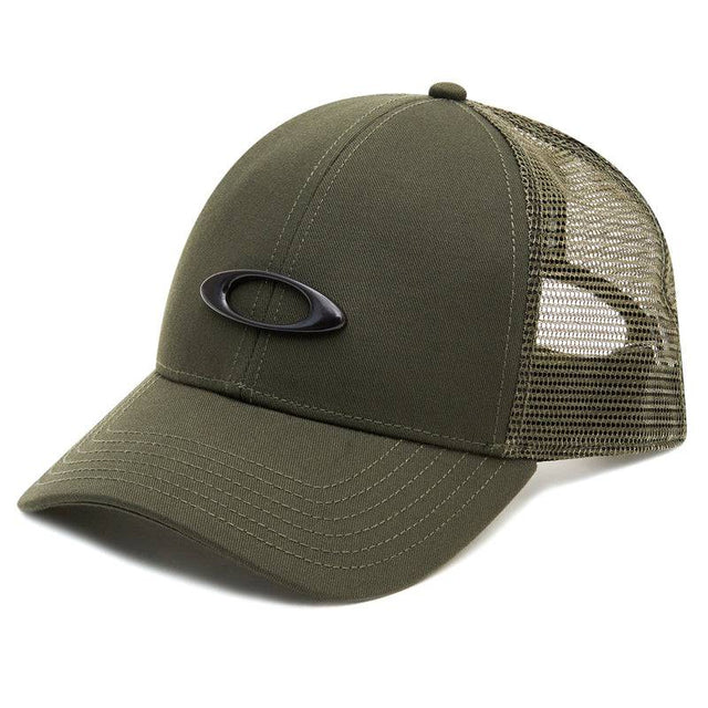 OAKLEY Trucket Ellipse Hut in Dunkelbürste, Freizeitbekleidung, strapazierfähiges Cap mit Ellipse-Design und braunem Muster.
