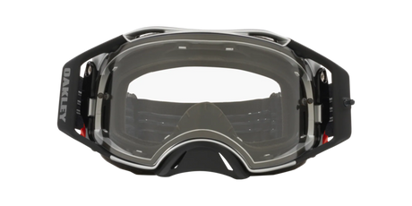OAKLEY Airbrake® MX-Brille in Schwarz mit Gunmetal-Frame und klarer Linse, Schutzbrille für Motocross, Nahaufnahme