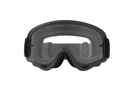 OAKLEY O Frame MX-Brille mit mattem Carbon-Faser-Gehäuse und klarer Linse für motocross, seitliche Belüftungsöffnungen.