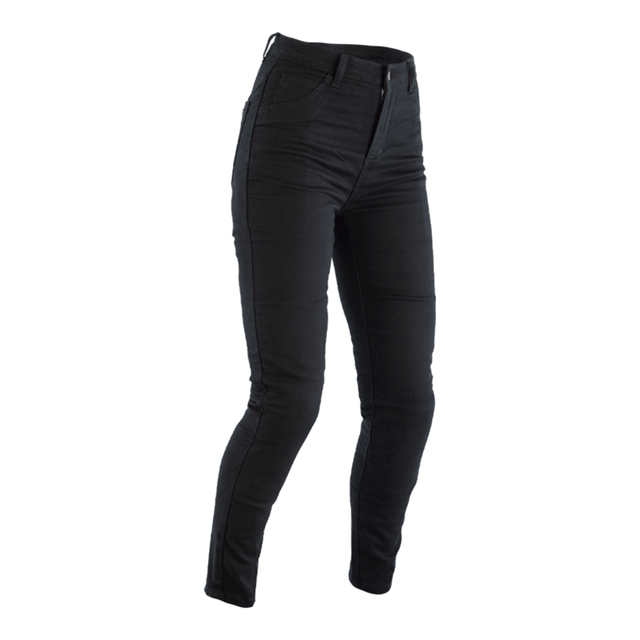 Schwarze RST Damen Motorradjeans im Jeansstil, verstärkt, aus Textil mit kurzem Bein und Twill-Details, perfekte Passform.