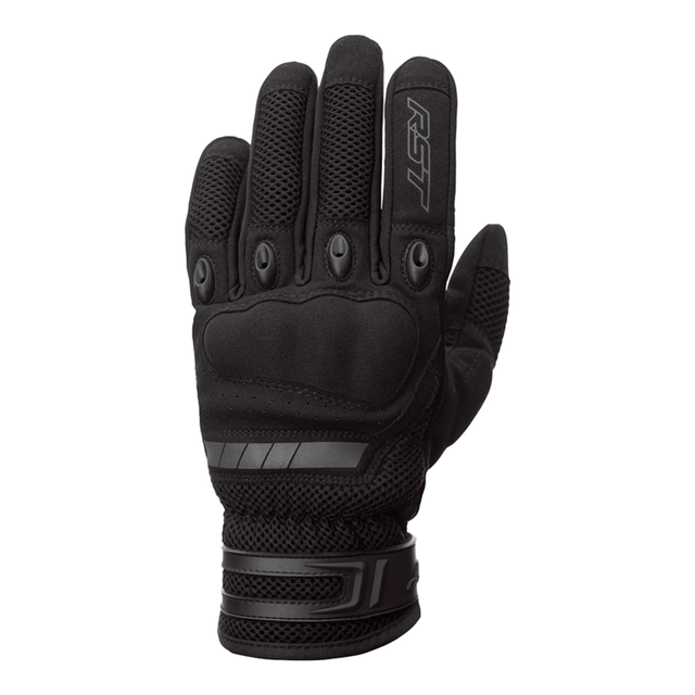 Schwarze RST Ventilator-X CE Motorradhandschuhe mit robustem Design und verstärkten Knöchelprotektoren.