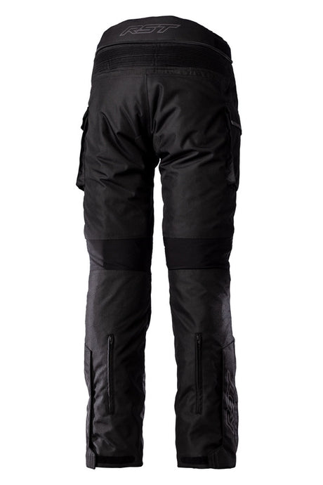 Schwarze RST Endurance CE Textil-Motorradhose für Adventure, robuste Motorradhose mit Schutz und Komfort, seitliche Taschen.