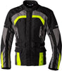 Schwarze RST Alpha 5 CE Textil-Motorradjacke mit Gelb-Akzenten, touring Jacke für Motorradfahrer, sichtbarer Reißverschluss und Belüftung.
