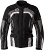 Schwarze und graue RST Alpha 5 CE Textil-Motorradjacke für Touren, aus strapazierfähigem Textilmaterial, mit Schutz.