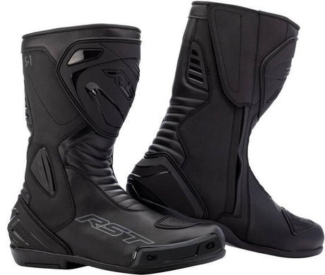 Schwarze Damen-Motorradstiefel von RST, S1 Touring Stiefel mit robustem Design und sicherer Passform für Motorradfahrten.