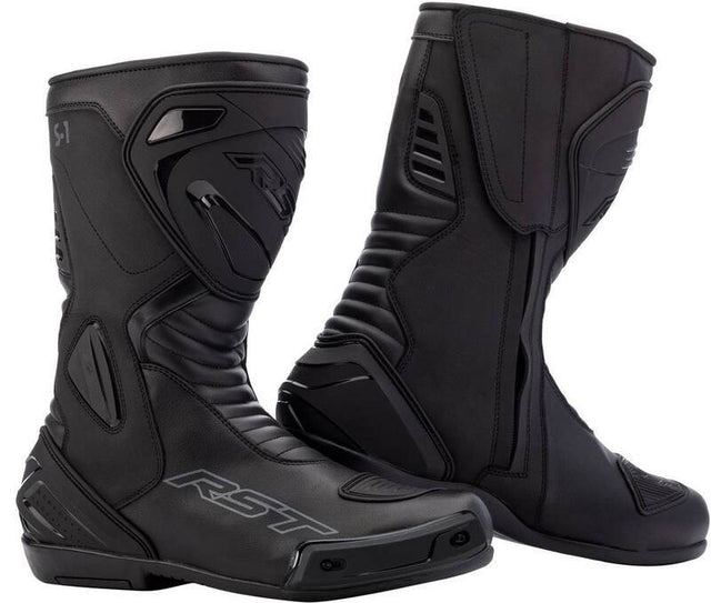 Schwarze Damen-Motorradstiefel von RST, S1 Touring Stiefel mit robustem Design und sicherer Passform für Motorradfahrten.