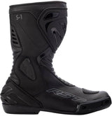 Schwarze RST Damen S1 Motorradstiefel für Touring, robustes Leder, mit Schnürung und rutschfester Sohle.