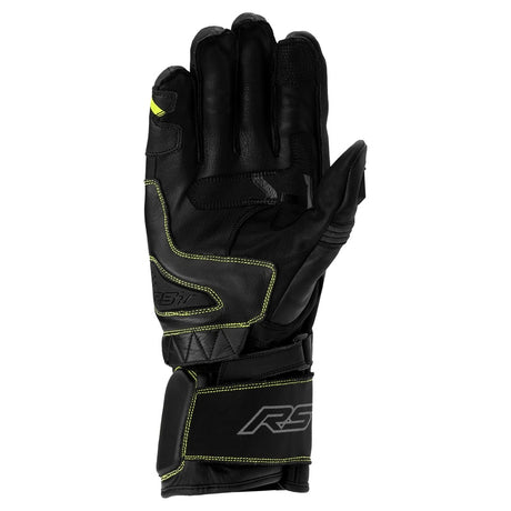 Schwarze und neongelbe Motorradhandschuhe von RST, robuste Handschuhe für den Schutz beim Motorradfahren.
