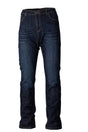 Dunkelblaue RST Textil-Motorradhose mit geradem Bein, verstärkt, mit CE-Zertifizierung, Denim-Optik und robuste Nähte.