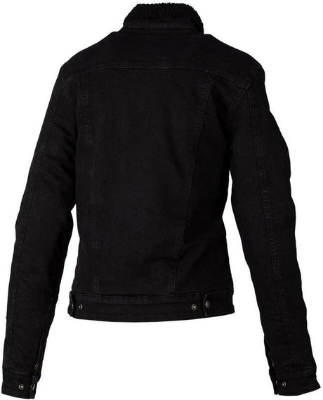 Schwarzene Damen Sherpa Denim CE Motorradjacke von RST mit klassischem Design und bequemen Textilmaterial.