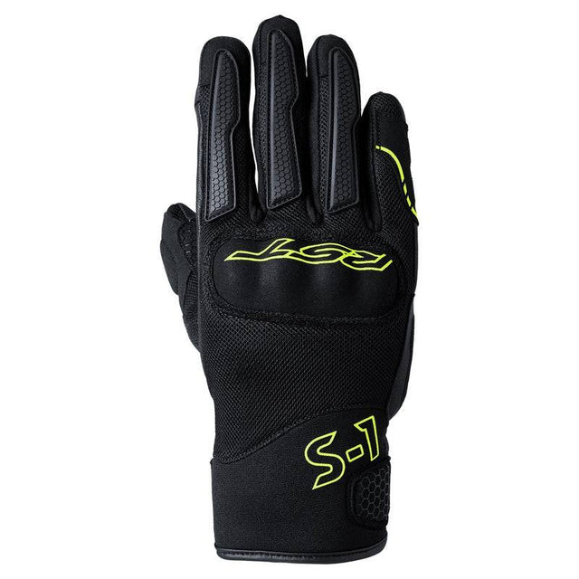 RST Motorradhandschuhe Herren S-1 Mesh CE in Neon Gelb, atmungsaktive Handschuhe mit Schutzelementen und robustem Design.