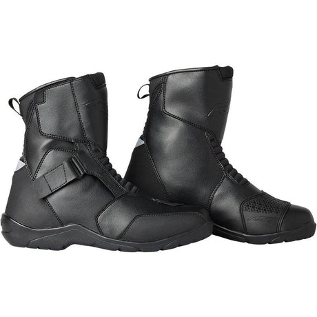 Schwarze RST Axiom mid Wasserdichte Motorradstiefel für Herren, Touring-Stiefel mit CE-Zertifizierung, wasserdicht und sicher.