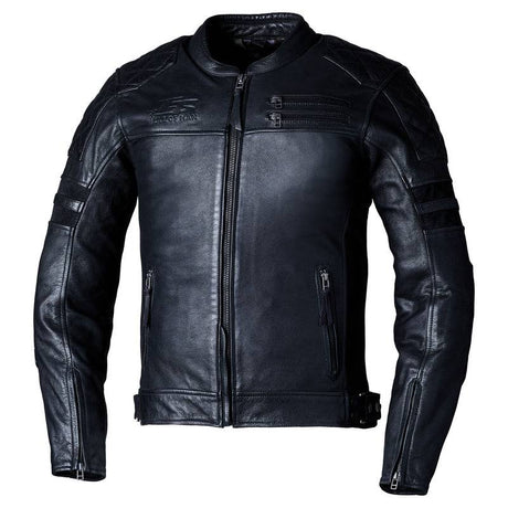 Schwarze Herren-Lederjacke RST Hillberry2 CE, klassische Jacken-Design, detailreiche nähte und stilvoller Schnitt sichtbar