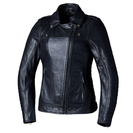 Schwarze Damen-Lederjacke RST Ripley2 CE, klassische Jacke aus Leder mit stylishen Details, frontal fotografiert