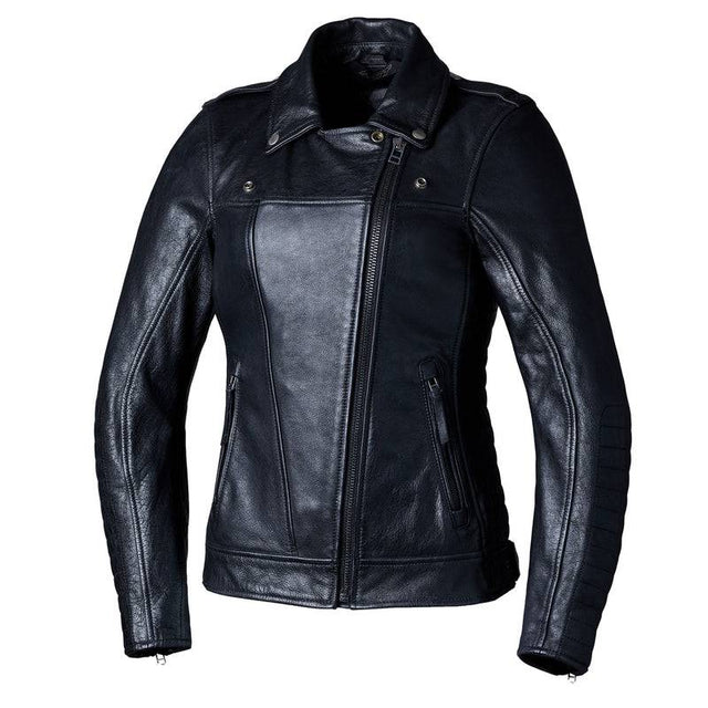 Schwarze Damen-Lederjacke RST Ripley2 CE, klassische Jacke aus Leder mit stylishen Details, frontal fotografiert