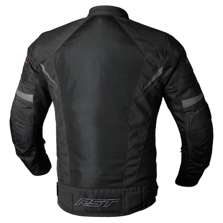 Schwarze RST Ventilator-XT CE Textil-Motorradjacke für Herren, Touring-Jacke mit Belüftung und Schutz, auf einem weißen Hintergrund.