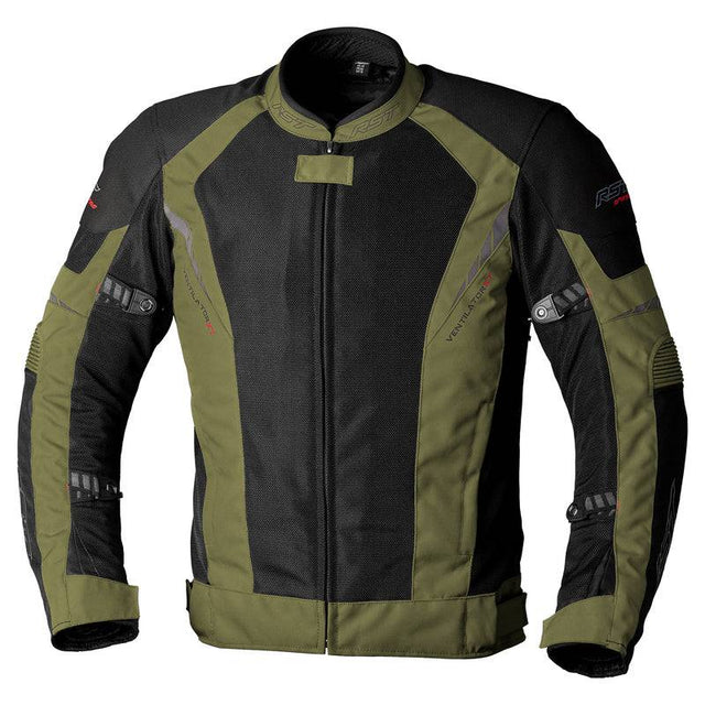 Graue RST Ventilator-XT CE Textil-Motorradjacke für Herren in Grün, touring Jacke mit Belüftung und reflektierenden Elementen.
