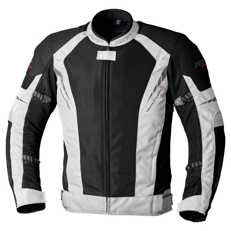 Schwarze und silberne RST Ventilator-XT CE Textil-Motorradjacke für Herren, touring Jacke mit Belüftung und reflektierenden Details