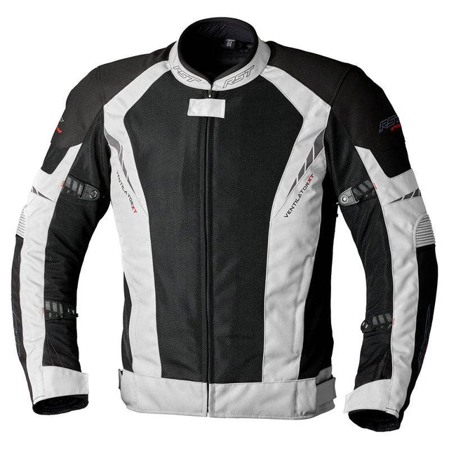 Schwarze und silberne RST Ventilator-XT CE Textil-Motorradjacke für Herren, touring Jacke mit Belüftung und reflektierenden Details