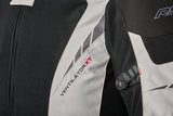 Schwarze und silberne RST Ventilator-XT Textil-Motorradjacke für Herren, Touring-Jacke mit Belüftungssystem, frontal fotografiert