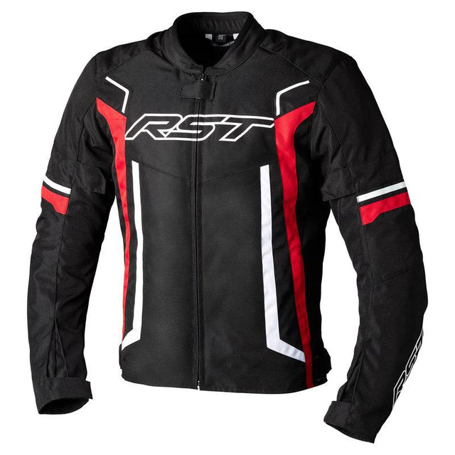 Rote RST Pilot EVO CE Textil-Motorradjacke für Herren, touring, mit Schutzmaterial und reflektierenden Elementen, auf einem Model getragen