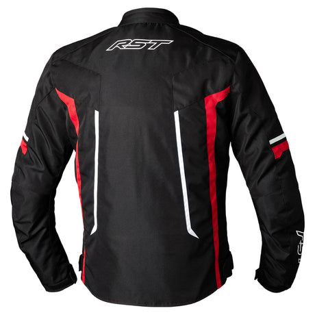 Rote RST Pilot EVO CE Textilmotorradjacke für Herren, Touring-Jacke mit Schutz und belüfteten Bereichen, auf einem weißen Hintergrund.