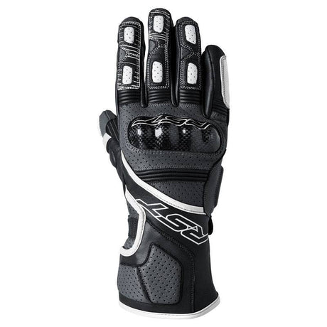 Weißer RST Fulcrum Motorradhandschuh für Herren, CE-zertifiziert, mit Schutzpolsterung und strapazierfähigem Material.