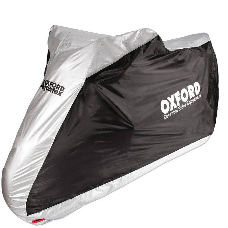 Oxford Abdeckplane für Motorrad und Scooter, wasserabweisend in Schwarz und Silber, schützt vor Witterung im Innen- und Außenbereich