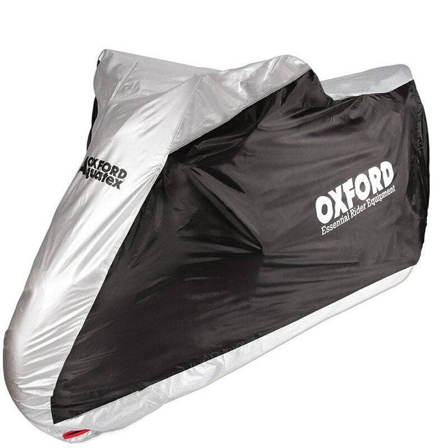 Oxford Abdeckplane für Motorrad und Scooter, wasserabweisend in Schwarz und Silber, schützt vor Witterung im Innen- und Außenbereich