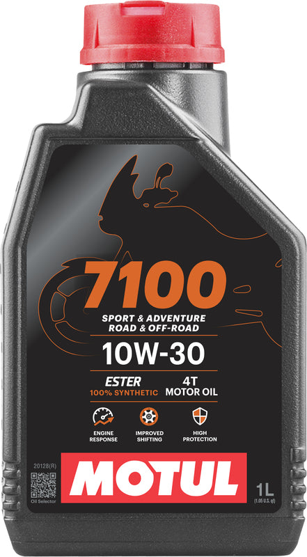 MOTUL 7100 4T Motorenöl 10W30, 1 Liter Flasche, hochwertiges 4-Takt-Öl für Motorräder, klare Flüssigkeit in transparenter Flasche