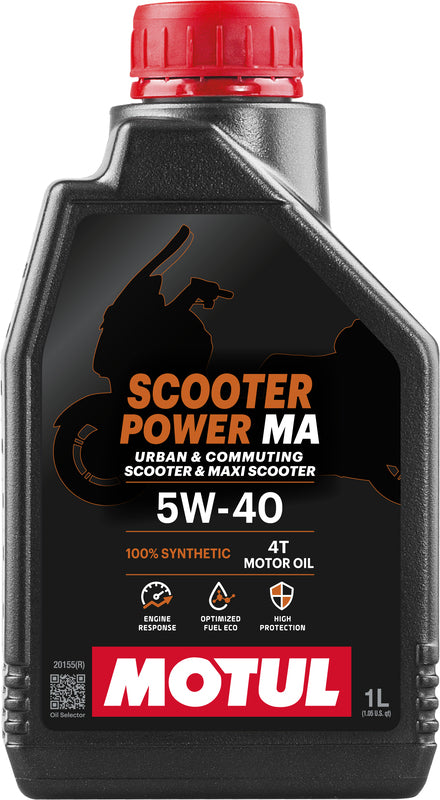 MOTUL Scooter Power 4T Motorenöl 5W40, 1 Liter, flüssiges 4-Takt-Öl für Scooter und Motorräder, transparente Flasche